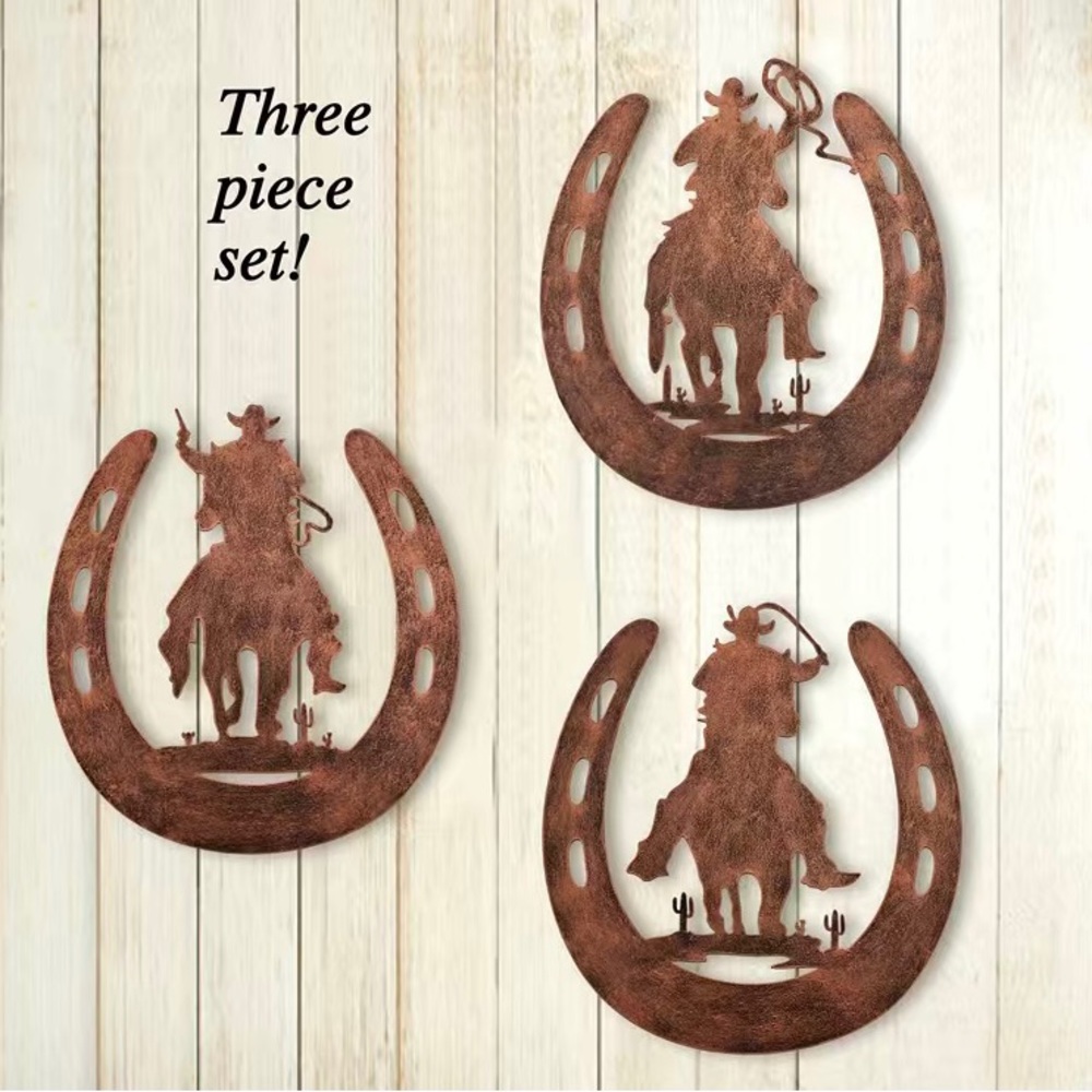 Set of 3 Metal Wall Decor Horseshoe